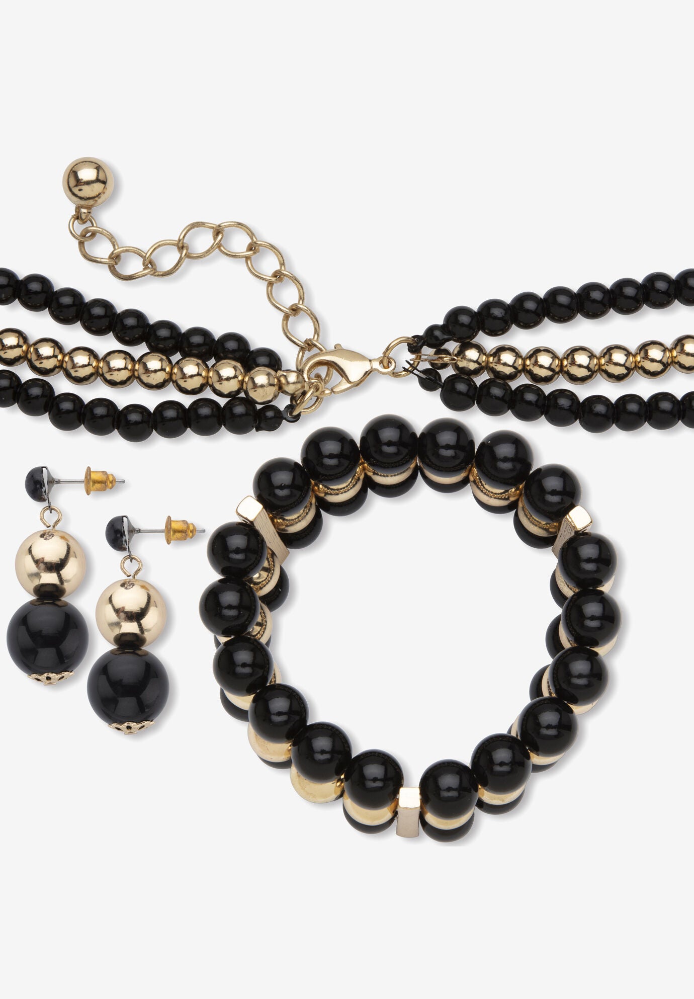 3-Piece Set Bib Necklace (43Mm), Round Simulated Beads, 16.5 Inches Plus 3 inches Ext, , on-hover image number 1