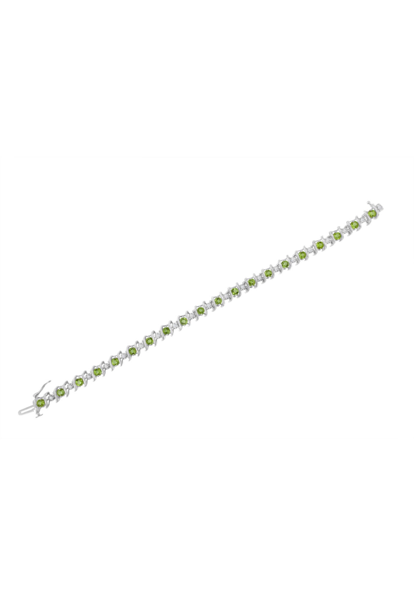 Sterling Silver Gemstone & Round Diamond Tennis Bracelet Green Peridot August Birthstone, , alternate image number 5