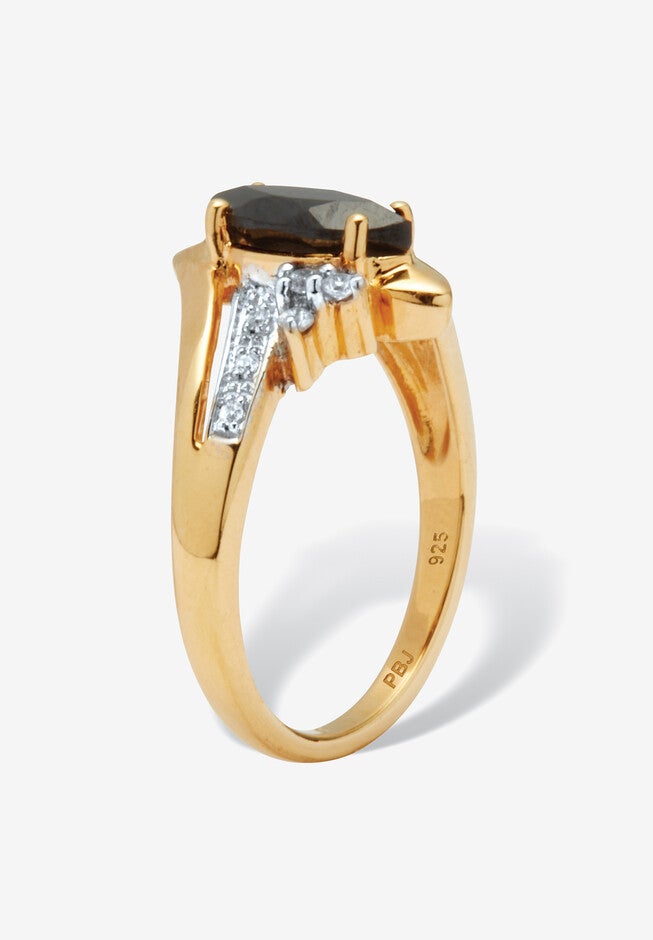.12 Tcw Marquise Cut Onyx And Cz 18K Gold-Plated Sterling Silver Ring, , on-hover image number null