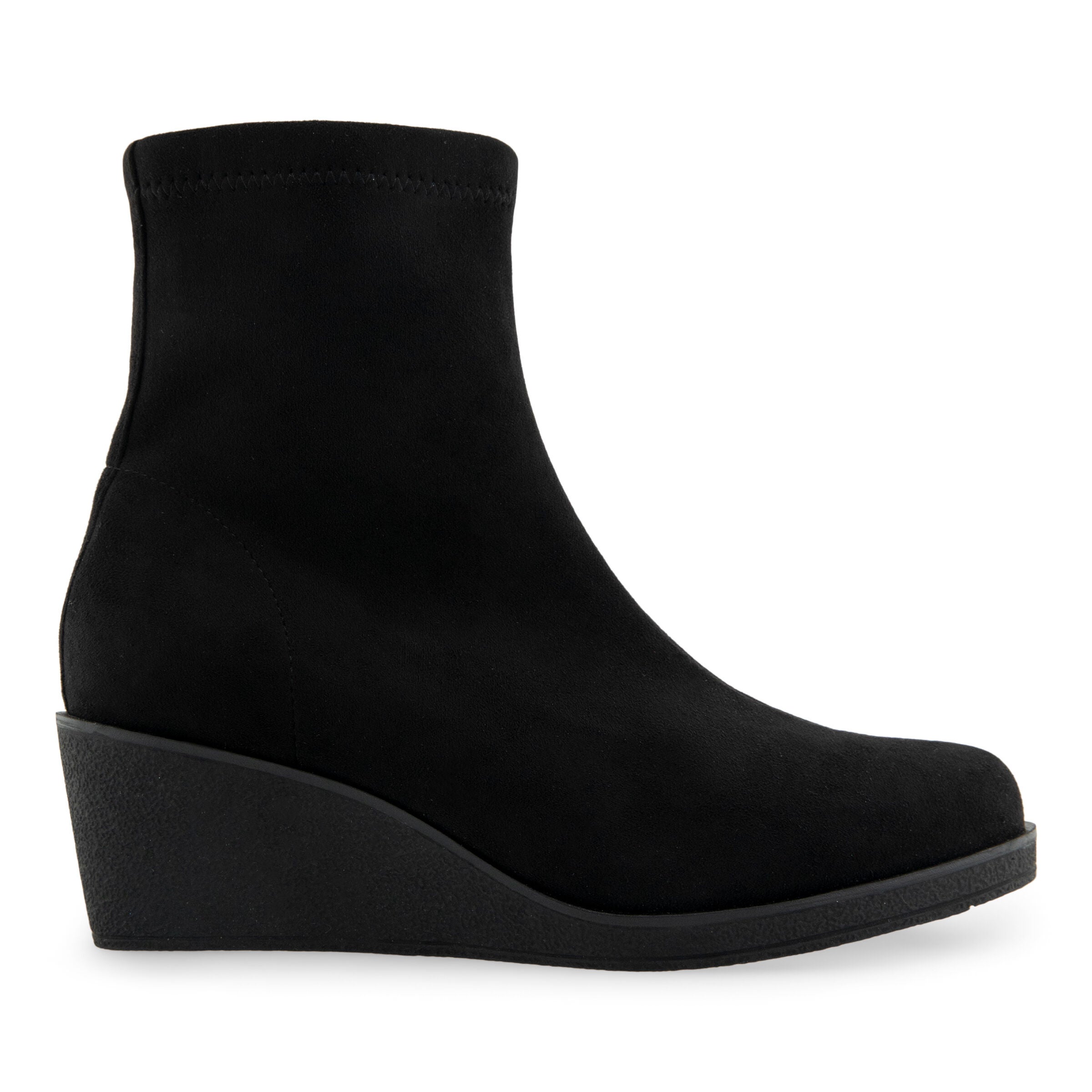 Binnie Wedge Booties, BLACK FAUX SUEDE, alternate image number 2