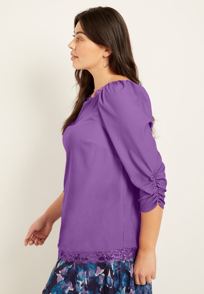 Eyelash-Lace-Trim Boatneck Top, , alternate image number null