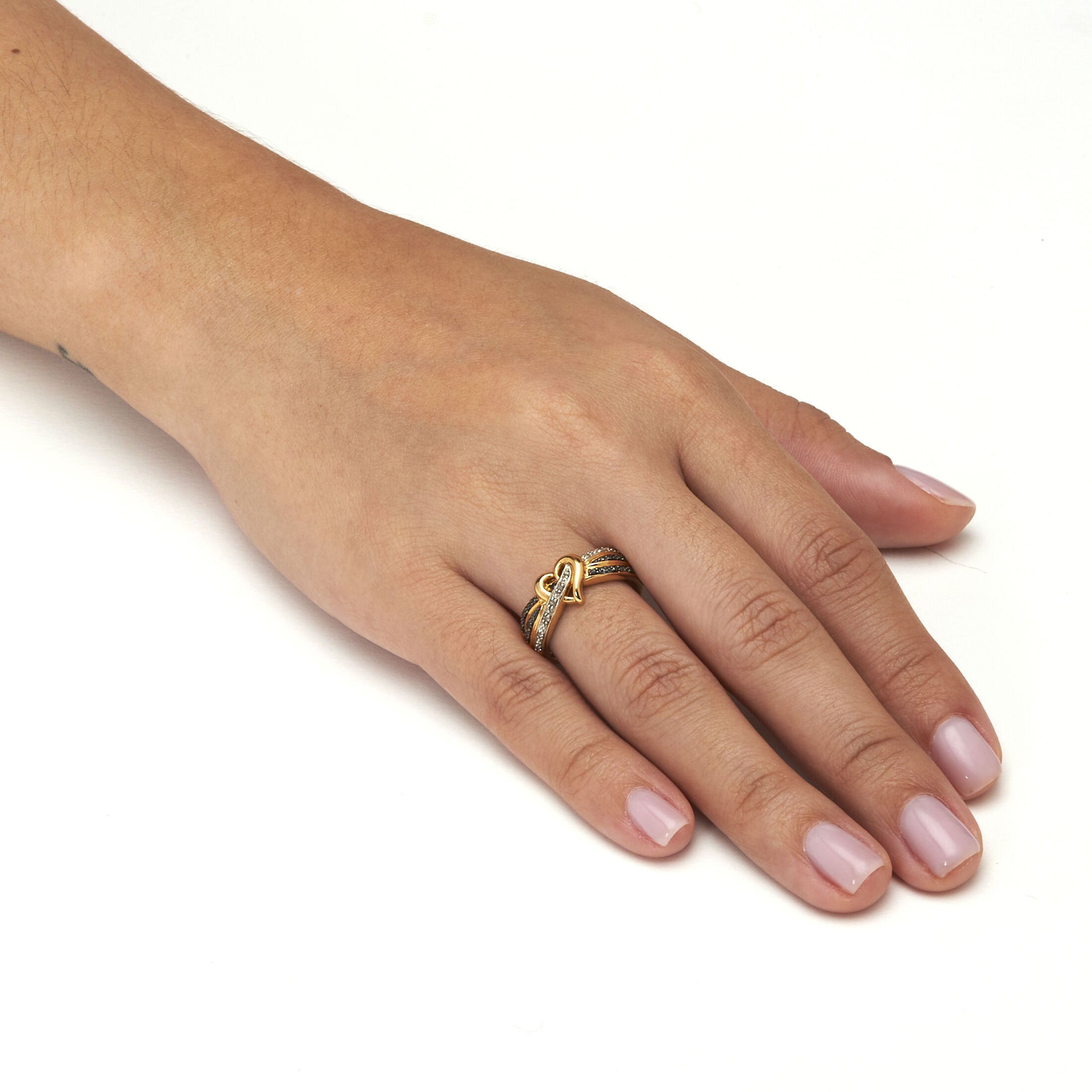 Round Diamond Crossover Heart Promise Gold-Plated Sterling Silver Ring, WHITE, alternate image number 2