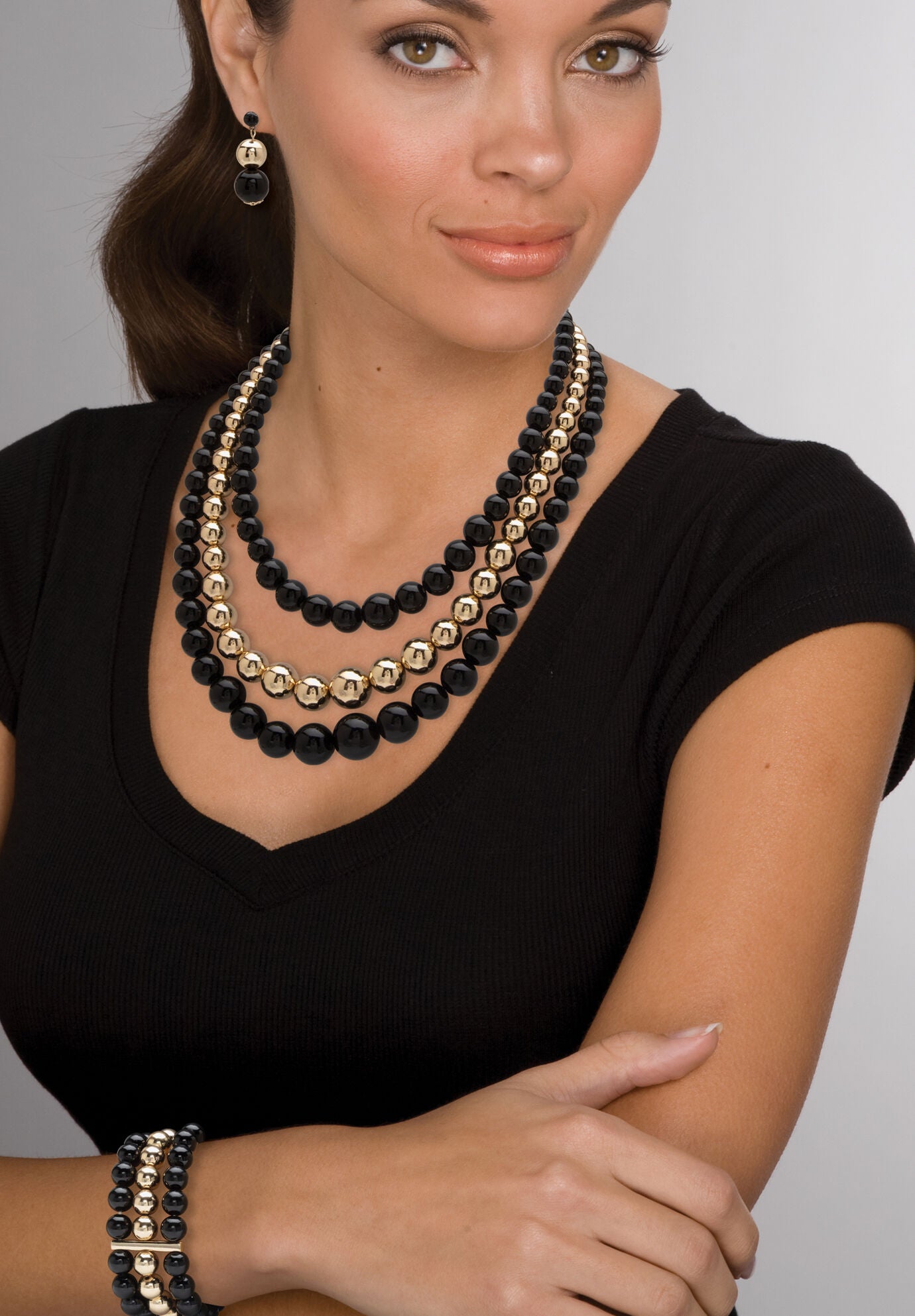 3-Piece Set Bib Necklace (43Mm), Round Simulated Beads, 16.5 Inches Plus 3 inches Ext, , alternate image number 2