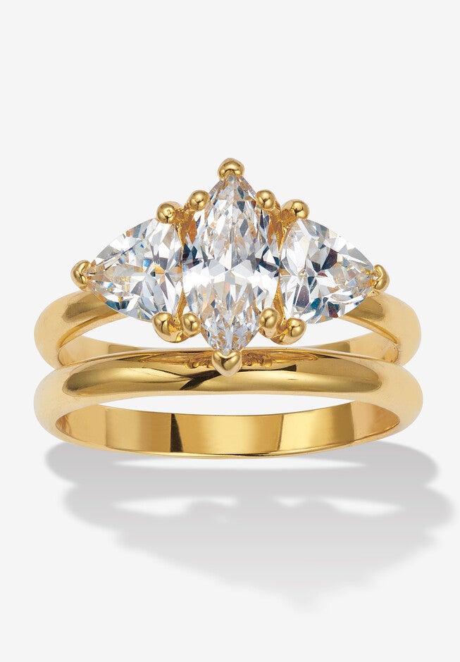 2 Tcw Marquise Cubic Zirconia 14K Yellow Gold-Plated Bridal Ring Set, GOLD, hi-res image number null