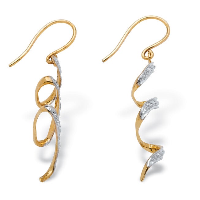 Diamond Accent 10k Yellow Gold 1 inches Ribbon Drop Earrings, WHITE, on-hover image number null