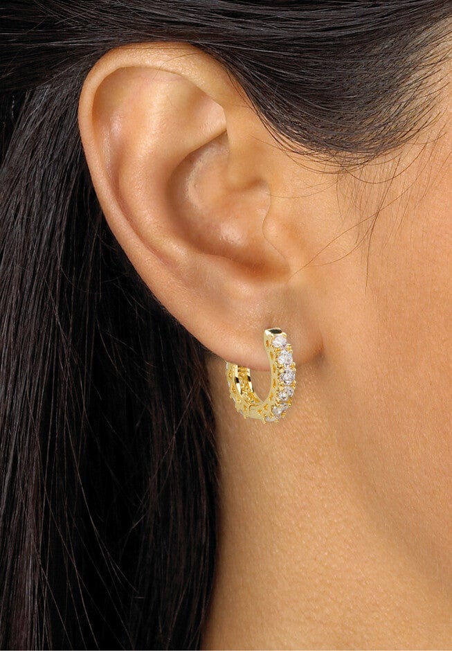 Yellow Gold-Plated Huggie Hoop Earrings, , alternate image number 2