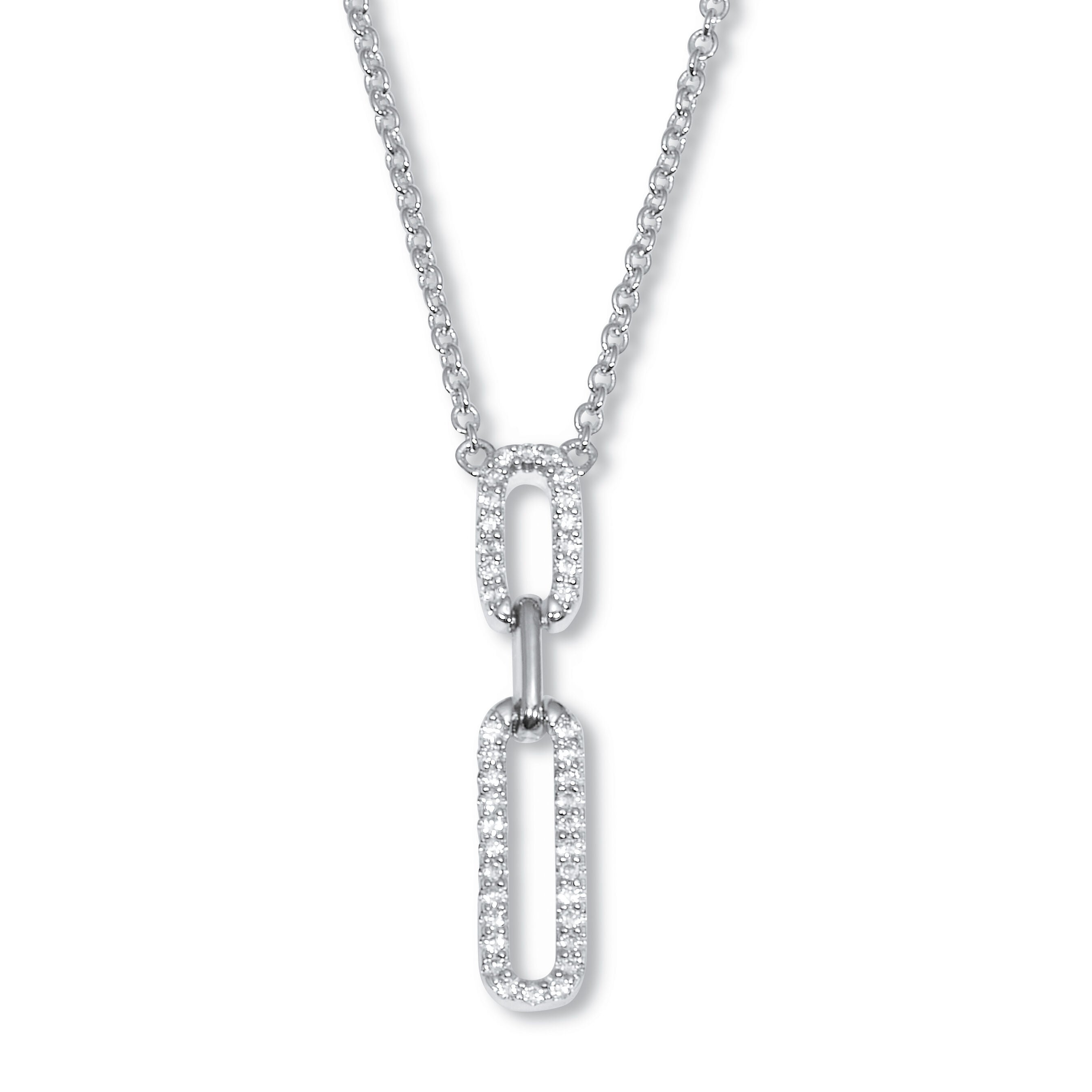 .20 TCW Round Cubic Zirconia Silvertone Paperclip Drop Necklace 18-inch, WHITE, hi-res image number 0