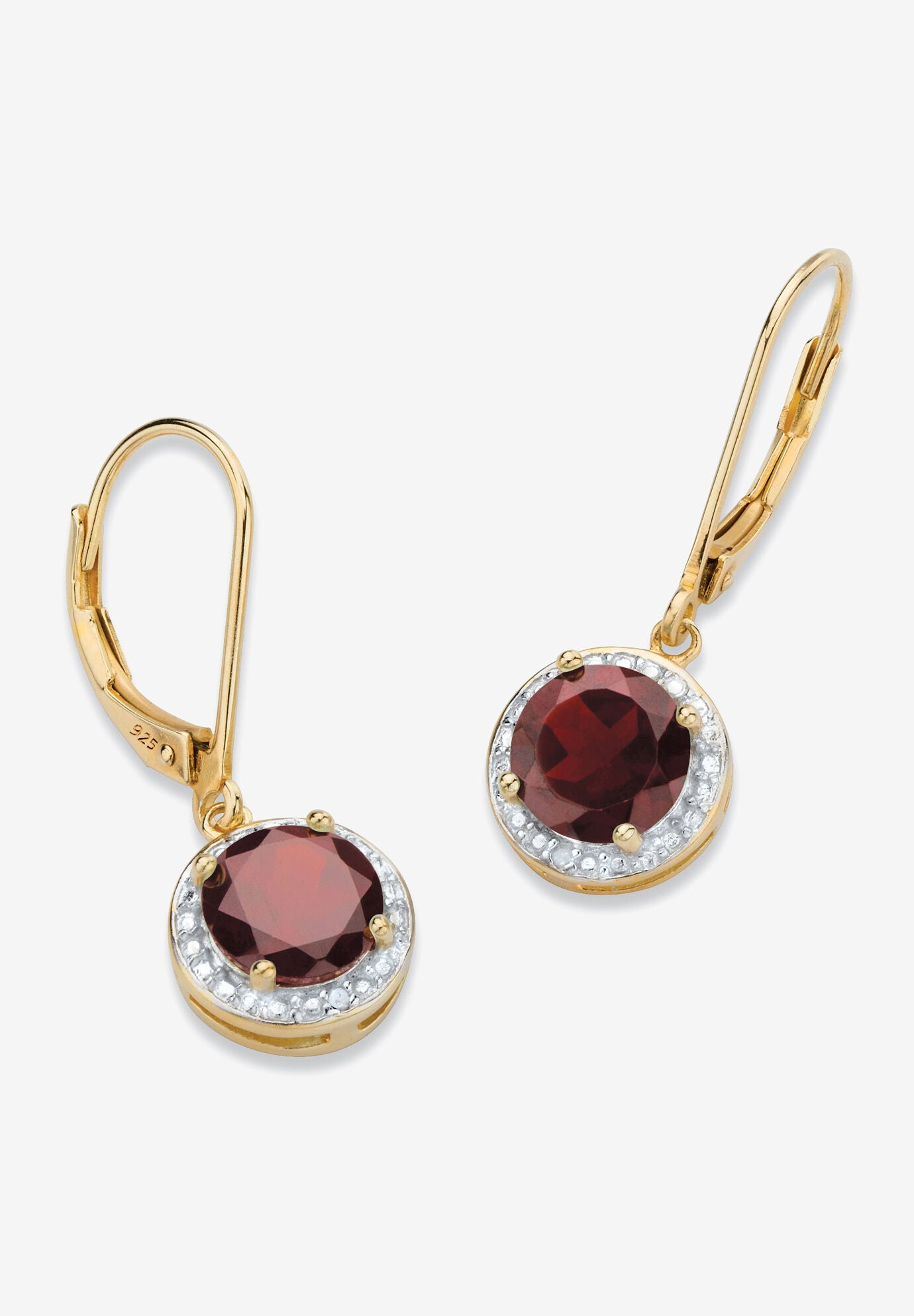 Gold Over Silver Halo Drop Earrings, Red Garnet And Diamond Accent Jewelry, GARNET, hi-res image number 0