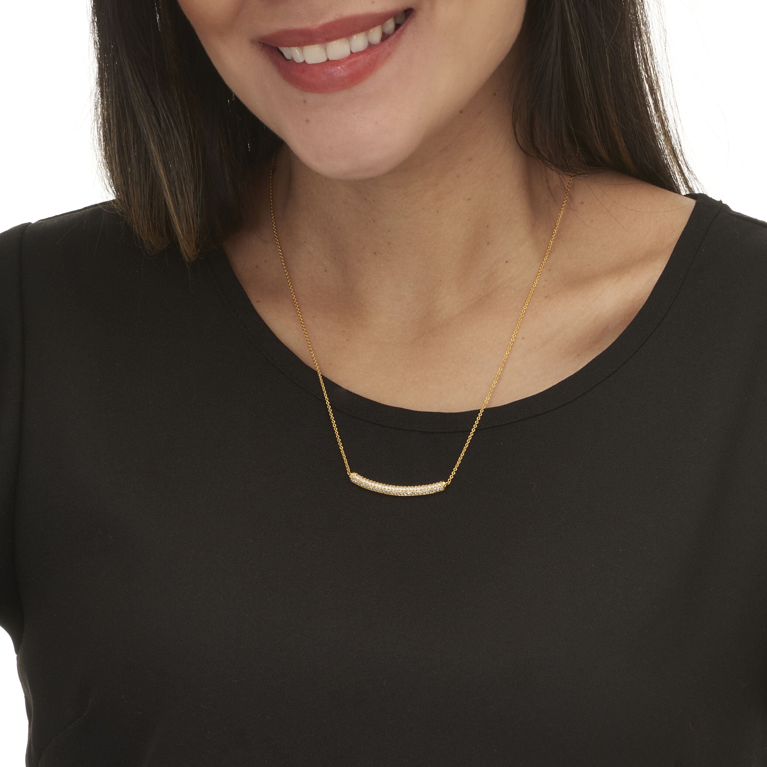 .62 TCW Round Cubic Zirconia Yellow Gold-Plated Bar Necklace 18 to 20-inch, WHITE, alternate image number 2