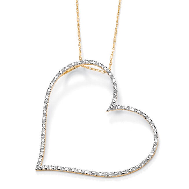Diamond Accent Heart Pendant and Chain in Solid 10k Yellow Gold 18 inches, WHITE, hi-res image number 0