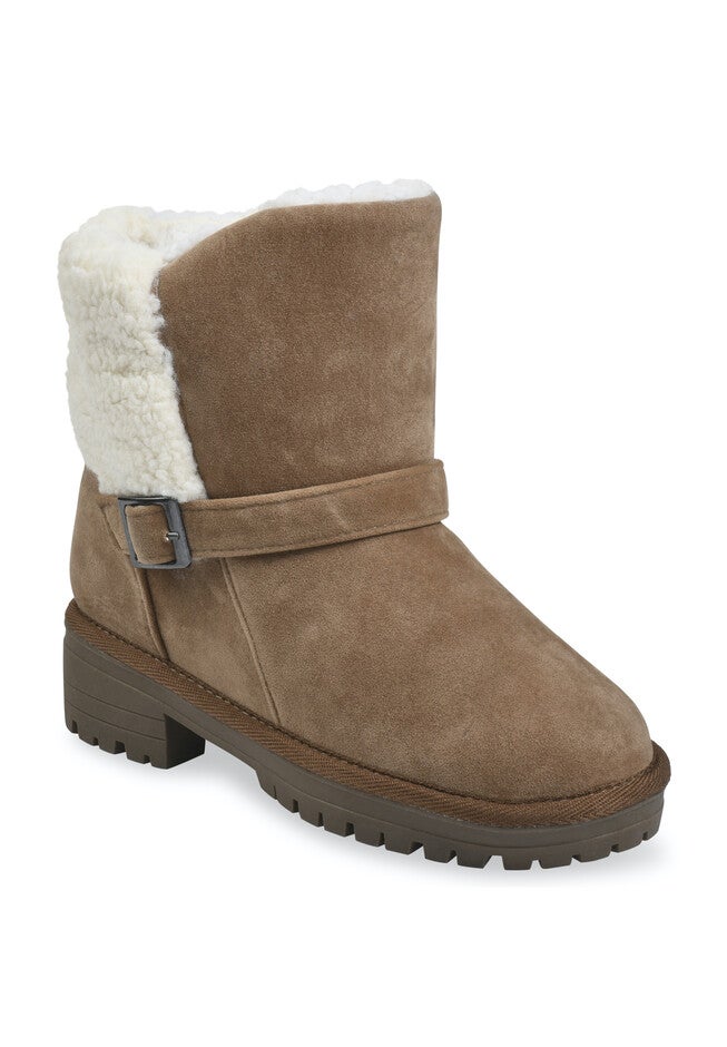 Faux Suede 1.5 inches Heel With Berber Back Boot, TAN, hi-res image number 0