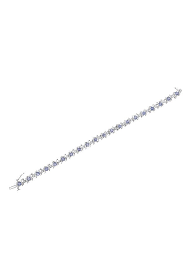 Sterling Silver Gemstone & Round Diamond Tennis Bracelet Tanzanite December Birthstone, , alternate image number null