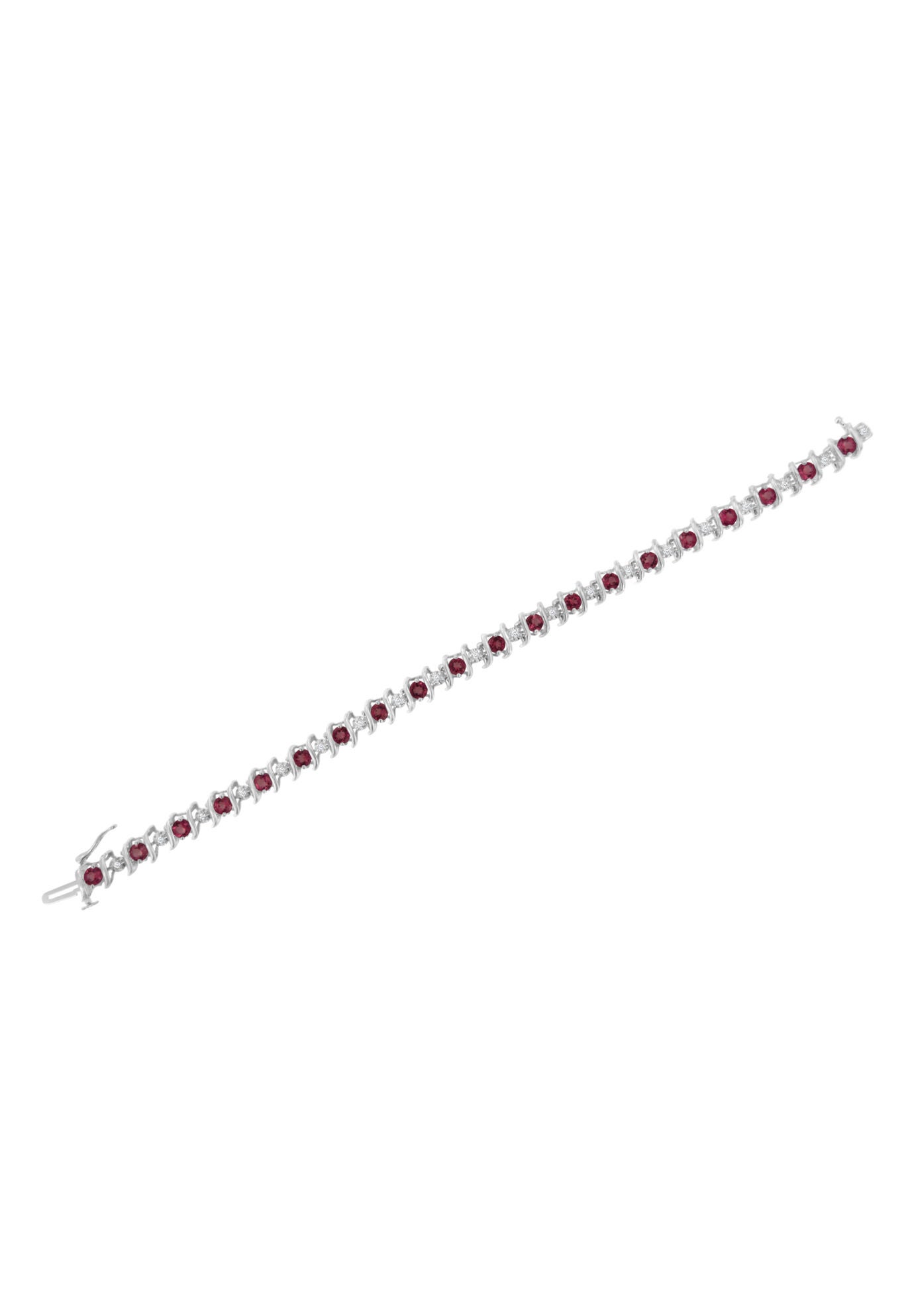 Sterling Silver Gemstone & Round Diamond Tennis Bracelet Ruby July Birthstone, , alternate image number 4