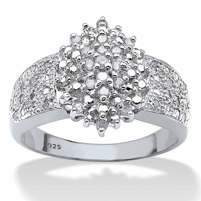 1/4 Cttw. Round Diamond Platinum-plated Silver Marquise-Shaped Cluster Ring, WHITE, hi-res image number null