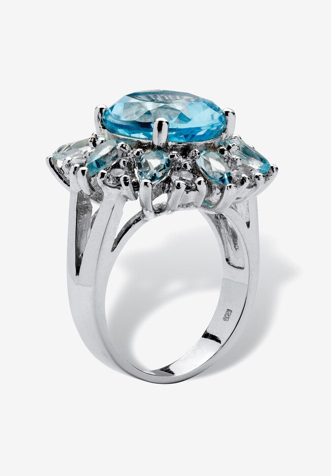 8.60 Tcw Oval-Cut Genuine Blue And White Topaz Ring, , on-hover image number null