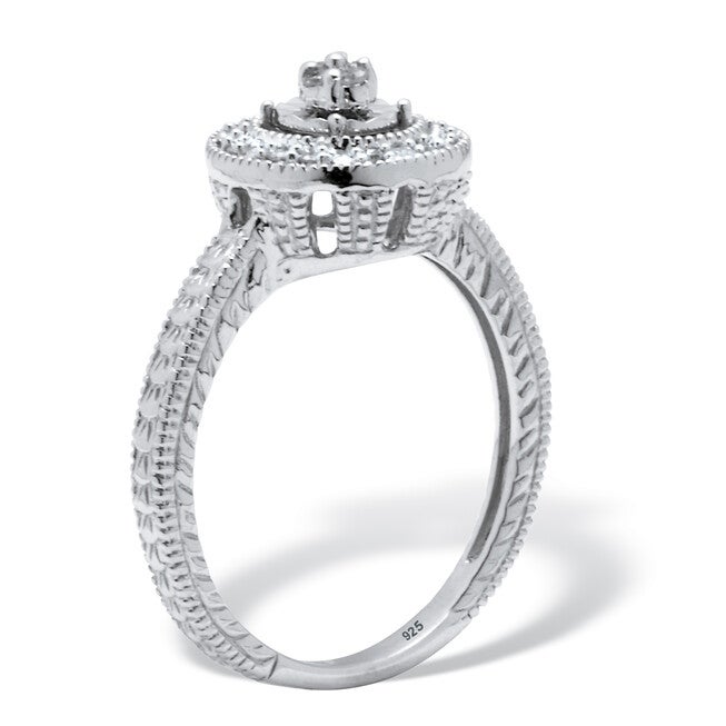 .10 TCW Diamond Sterling Silver Halo Ring, WHITE, on-hover image number null