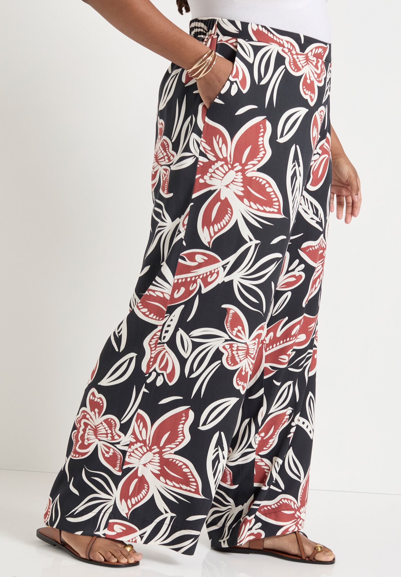 Wide-Leg Pull-On Pants, BATIK FLORAL, alternate image number 2