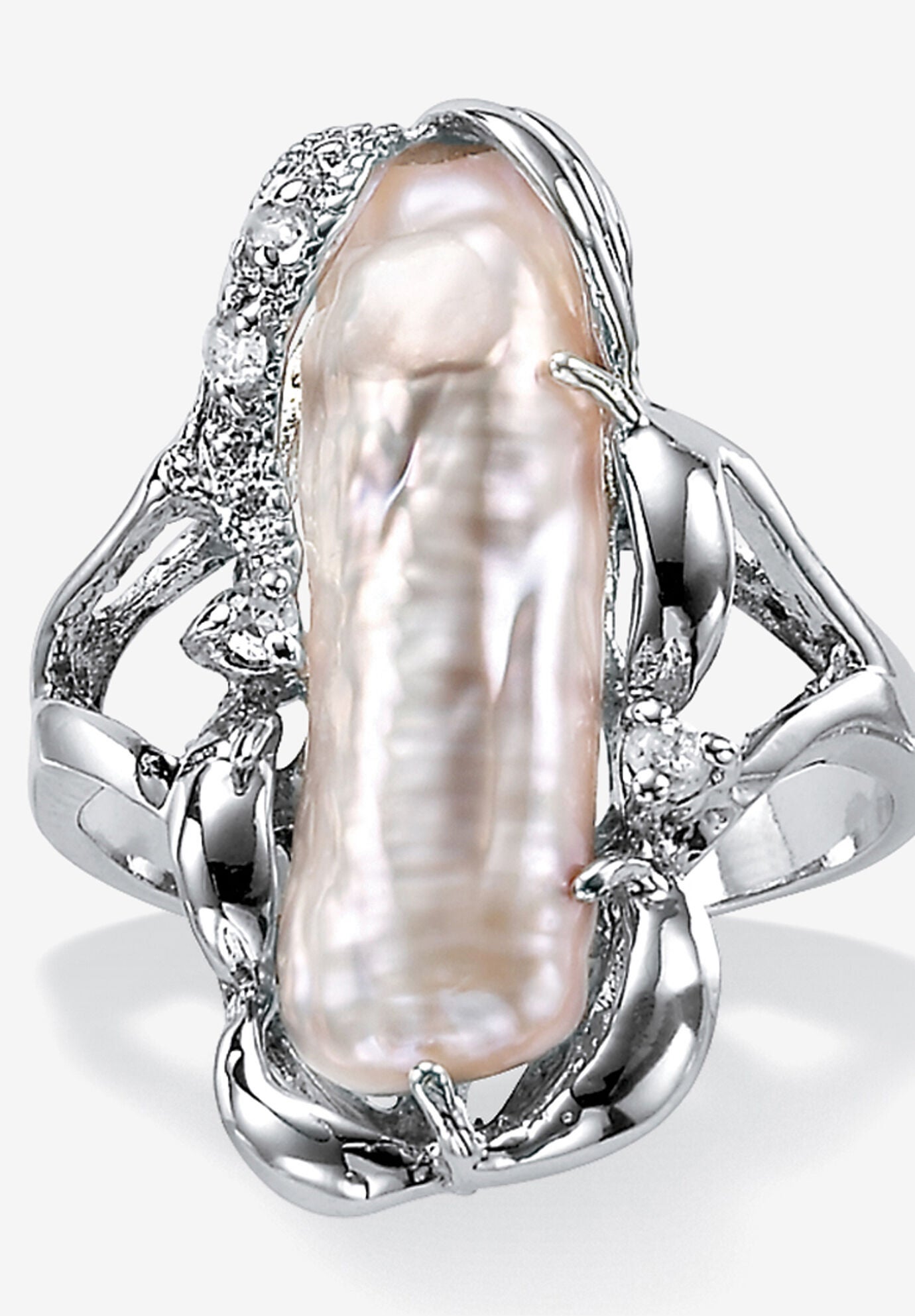 Cultured Freshwater Pearl White Topaz Accented Ring .925 Sterling Silver, PEARL, hi-res image number 0