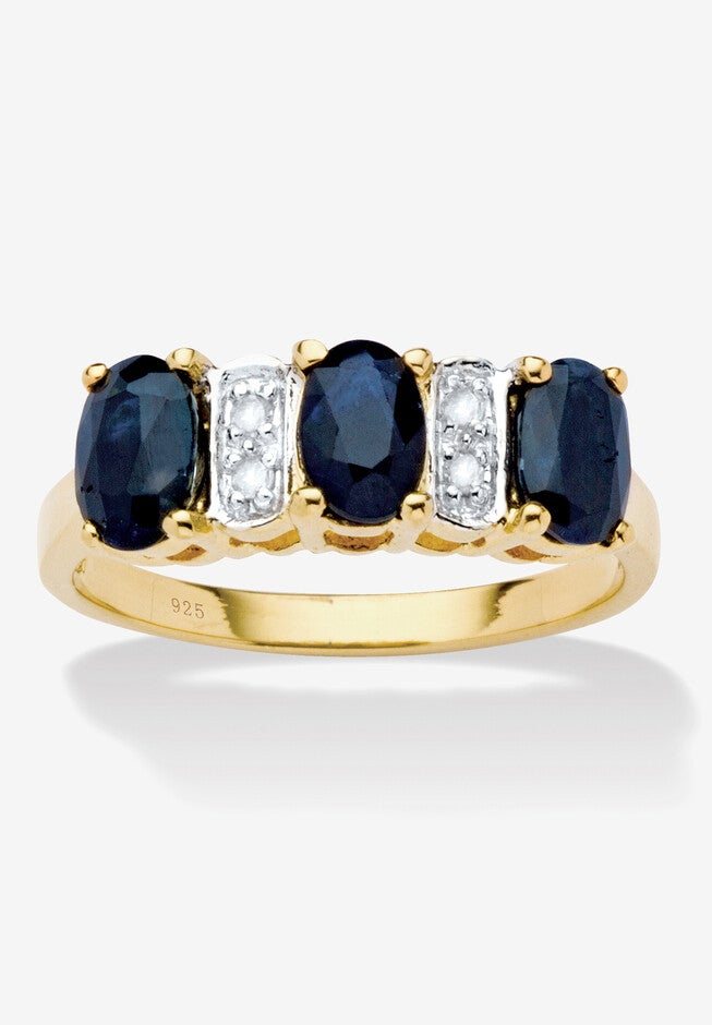 1.86 Tcw Oval-Cut Genuine Blue Sapphire Gold-Plated Sterling Silver Ring, BLUE, hi-res image number 0