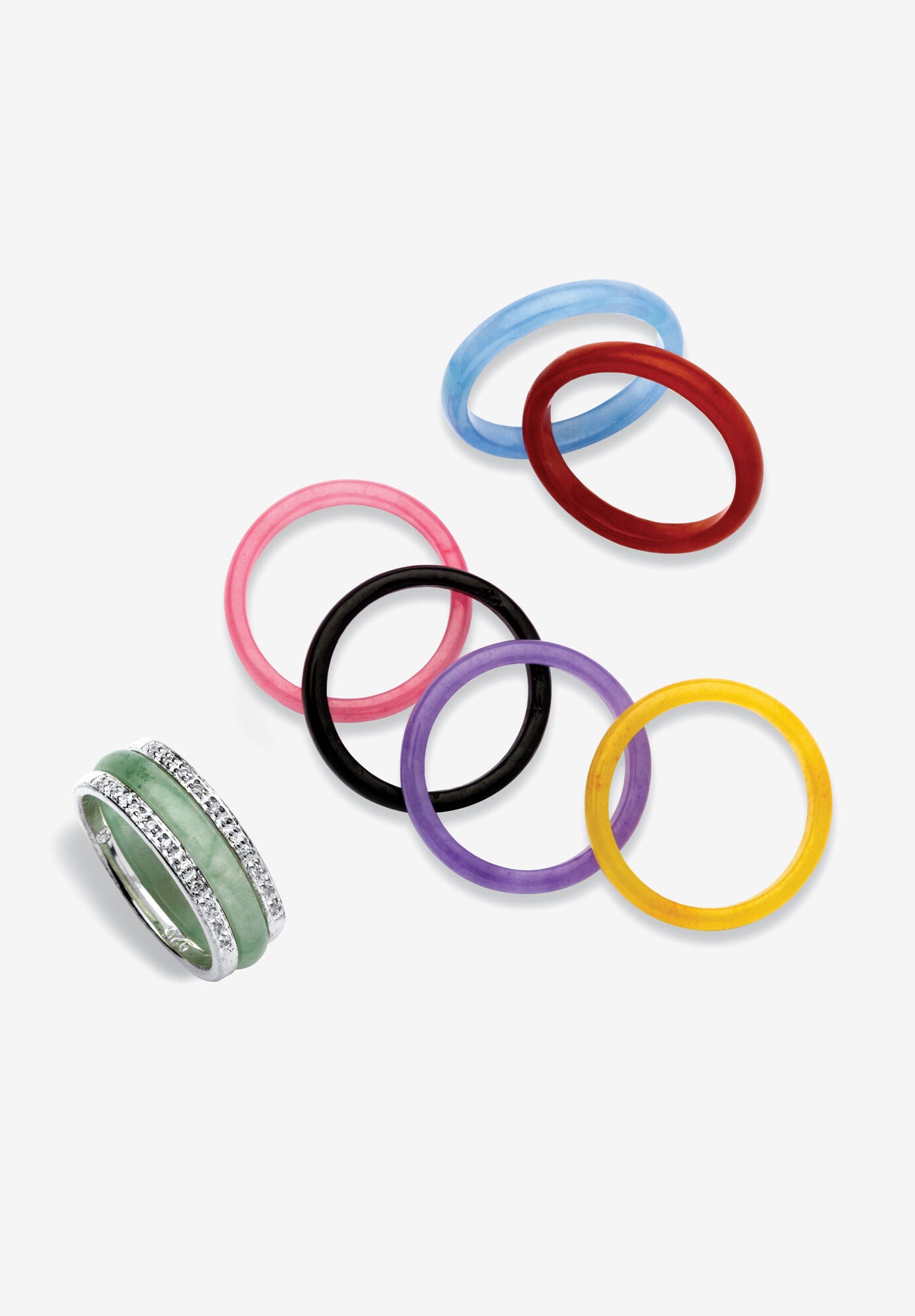 Sterling Silver Multi-Color Jade 8 Piece Interchangeable Ring Set Jewelry, JADE, hi-res image number 0