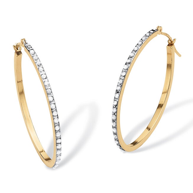 Diamond Accent 14k Yellow Gold Diamond Fascination Hoop Earrings (1 1/4 inches), WHITE, hi-res image number null