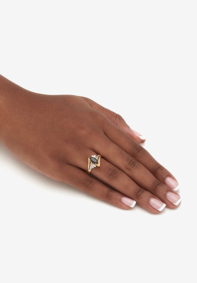 .12 Tcw Marquise Cut Onyx And Cz 18K Gold-Plated Sterling Silver Ring, , alternate image number null