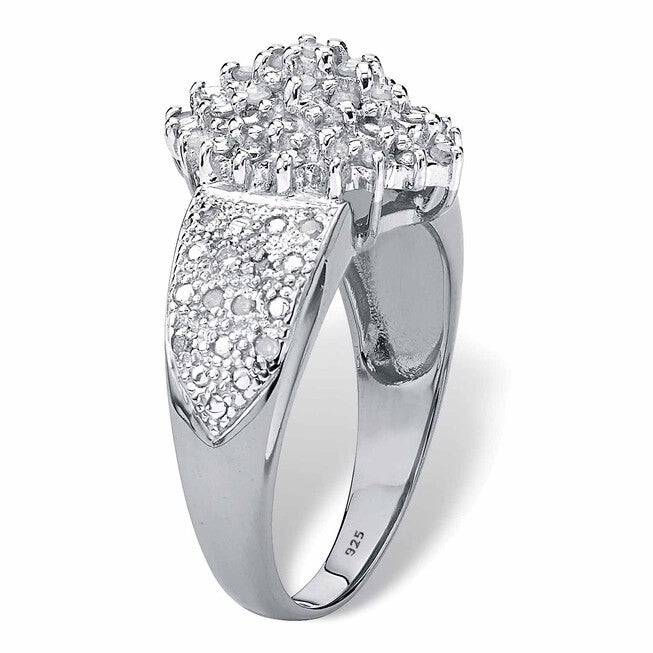 1/4 Cttw. Round Diamond Platinum-plated Silver Marquise-Shaped Cluster Ring, WHITE, on-hover image number null
