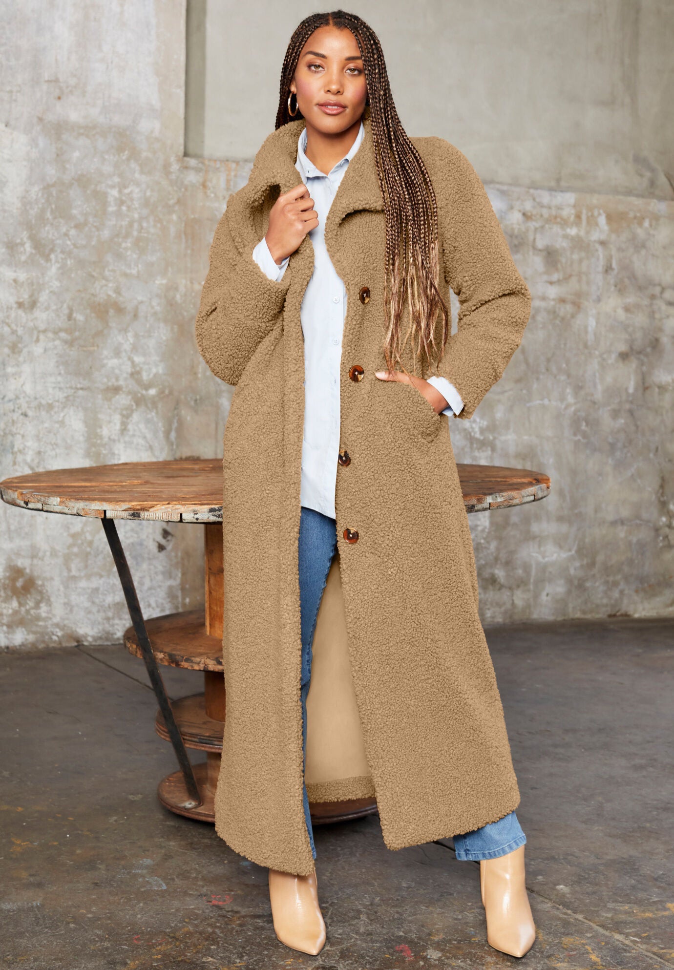 Camel top fleece coat