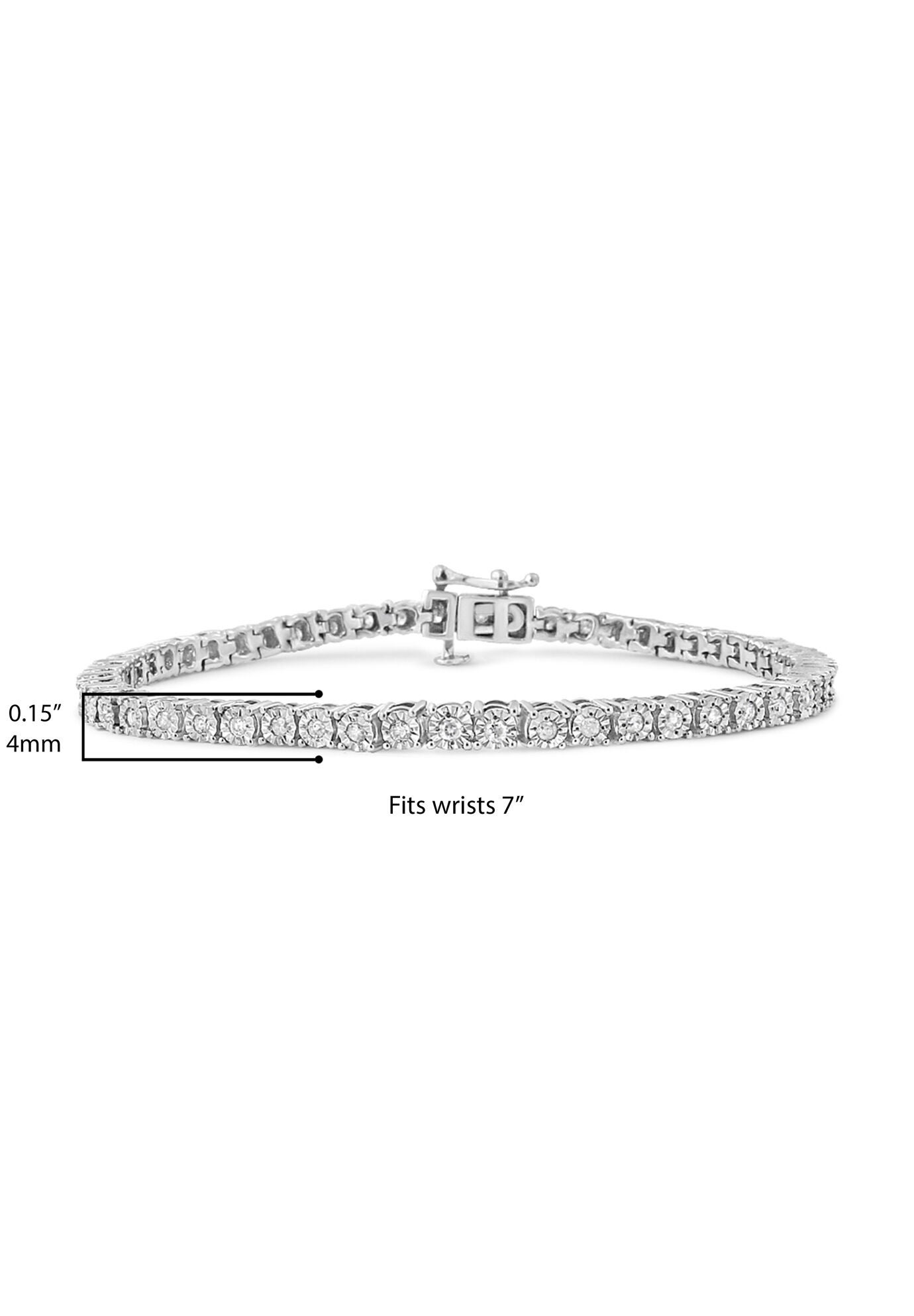 Sterling Silver Miracleset Diamond Round Faceted Bezel Tennis Bracelet 7 inches, , alternate image number 7