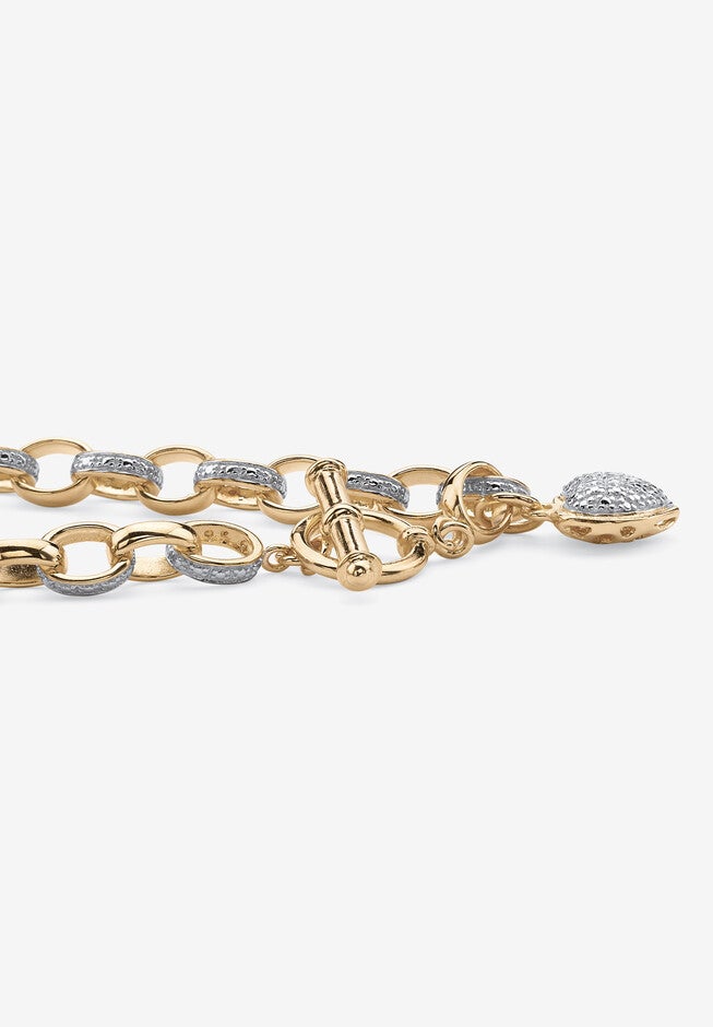 Diamond Accent Heart Charm Bracelet In Gold-Plated Sterling Silver, , on-hover image number null