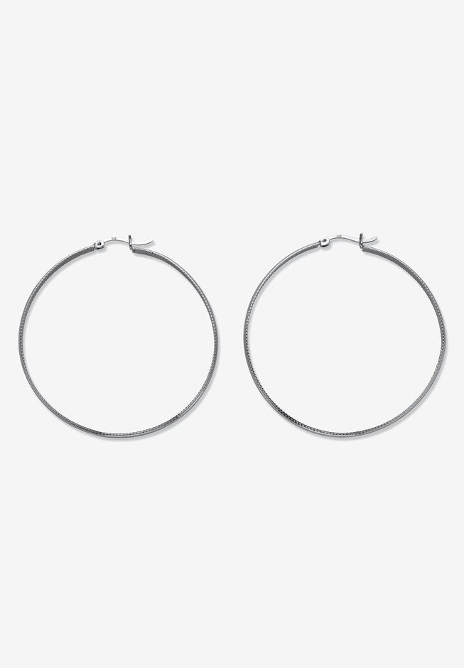 Sterling Silver Diamond Cut Beaded Edge Hoop Earrings (53Mm) Jewelry, , on-hover image number null