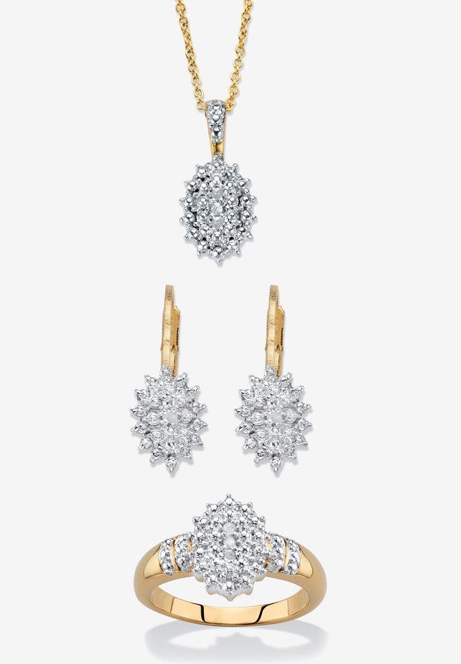 Gold Plated Genuine Diamond Jewelry Set, DIAMOND, hi-res image number null