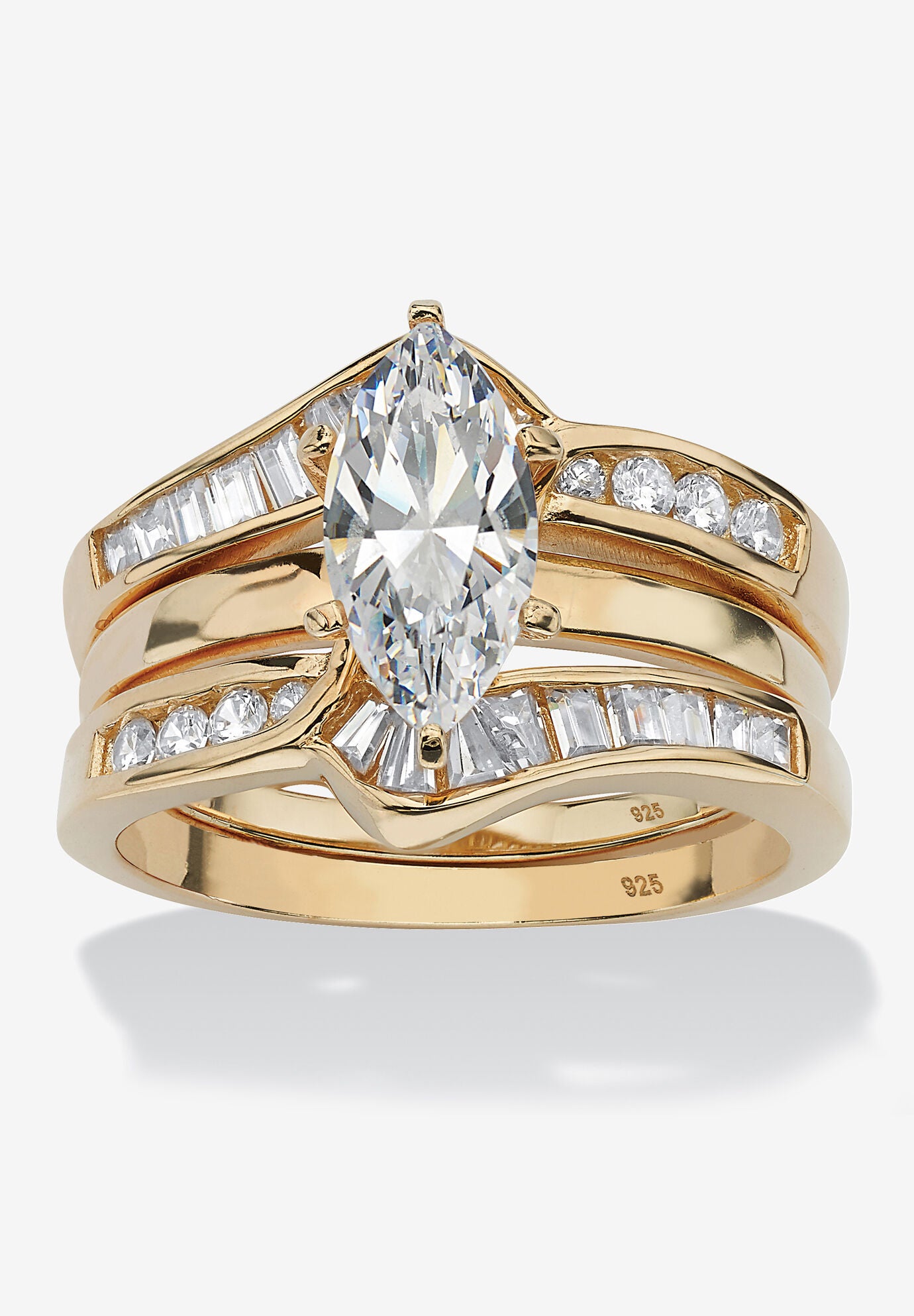 Yellow Gold Over Sterling Silver Cubic Zirconia 2-Piece Jacket Bridal Set, CUBIC ZIRCONIA, hi-res image number 0