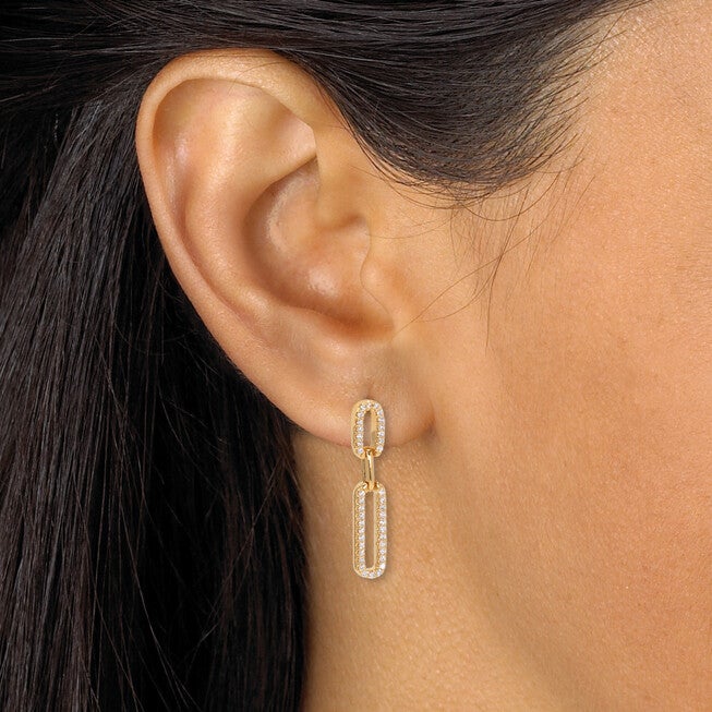 .40 TCW Round Cubic Zirconia Yellow Gold-Plated Link Earrings, WHITE, alternate image number 2