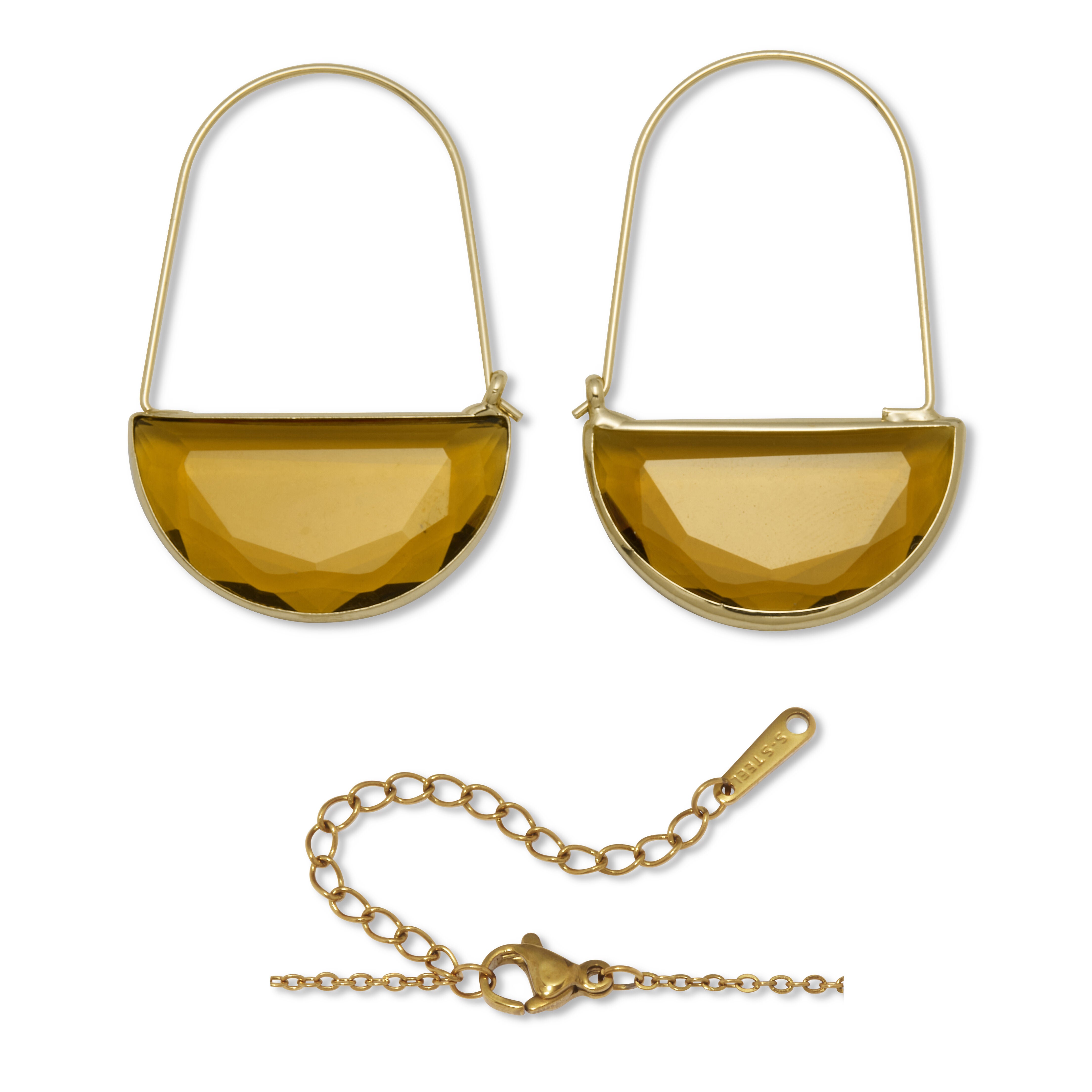 Brown Crystal Half Moon Goldtone Jewelry Set, BROWN, on-hover image number 1
