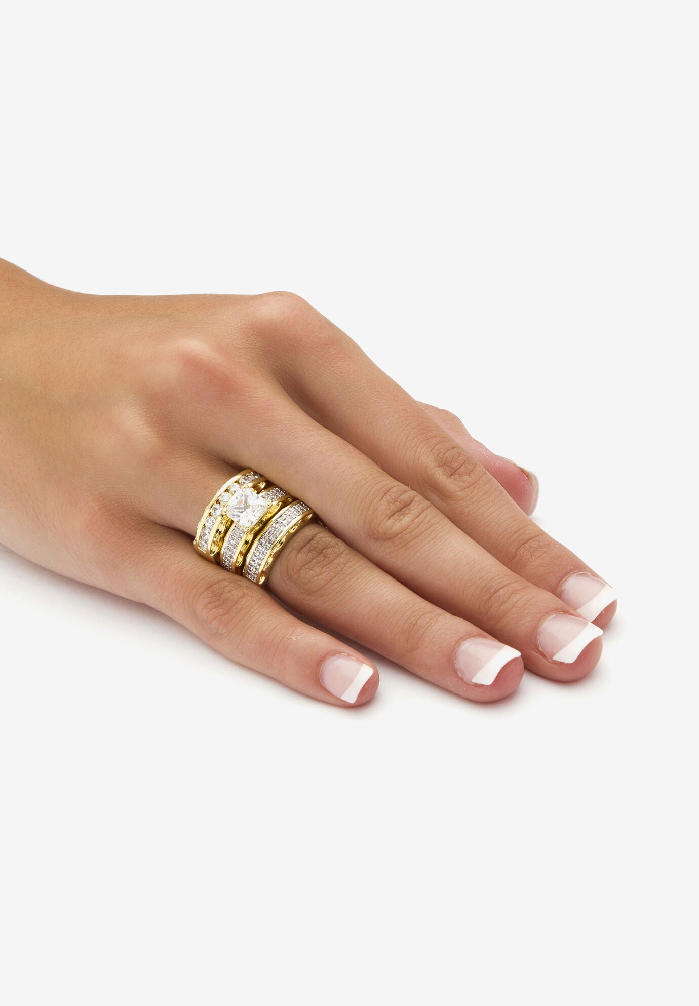 Gold-Plated Bridal Ring Set Cubic Zirconia (3 1/10 Cttw Tdw), , alternate image number 2