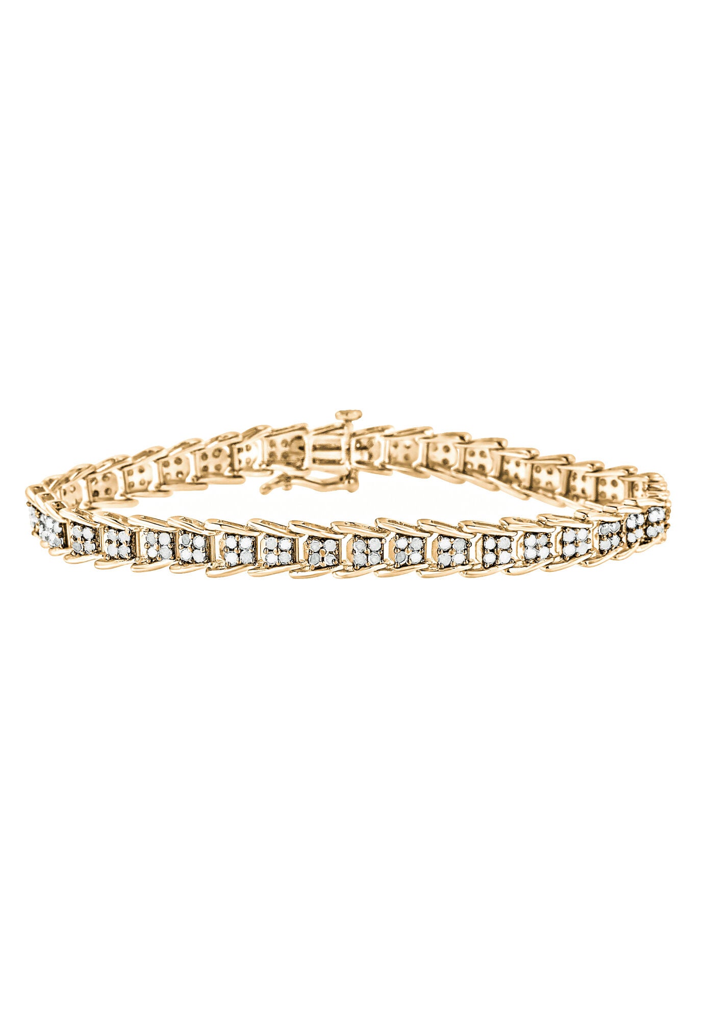 Yellow Gold Over Sterling Silver Diamond Chevron Link Tennis Bracelet, YELLOW GOLD, hi-res image number 0