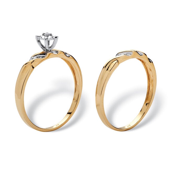 Round Diamond Accent 2-Piece Bridal Set in 10k Yellow Gold, WHITE, on-hover image number null