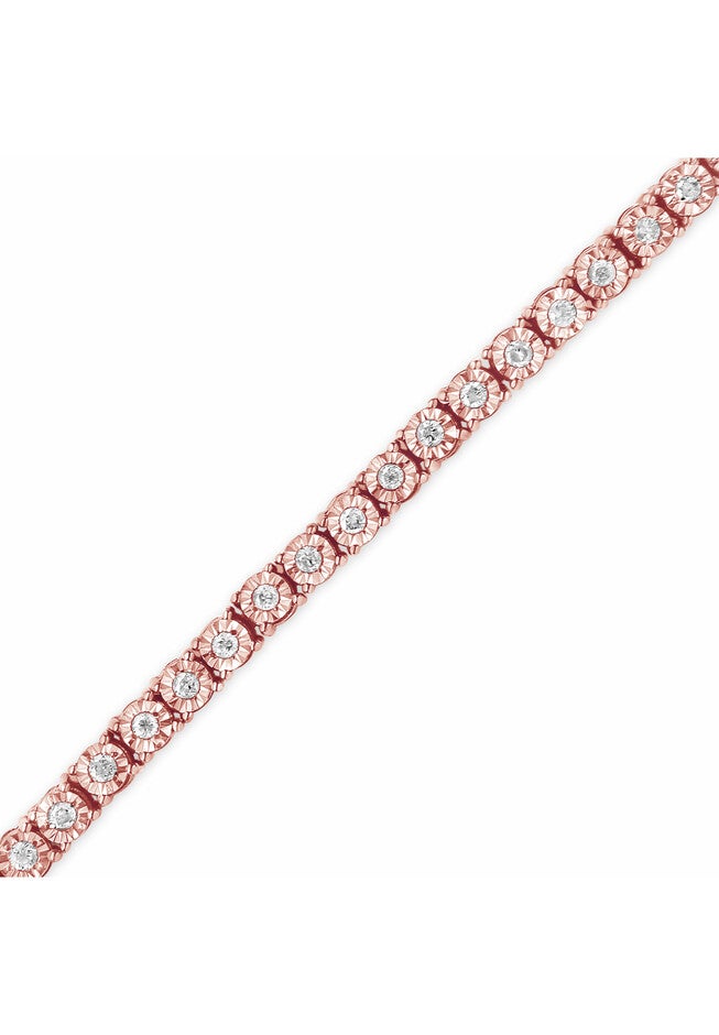 Rose Gold Plated Sterling Silver Miracleset Diamond Round Faceted Bezel Tennis Bracelet 6 inches, , alternate image number null