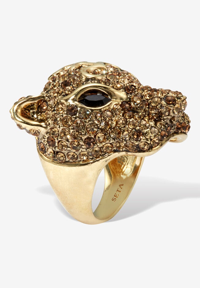 3.99 Tcw Marquise Cut Gold Cz 18K Yellow Gold-Plated Leopard Ring, , on-hover image number null
