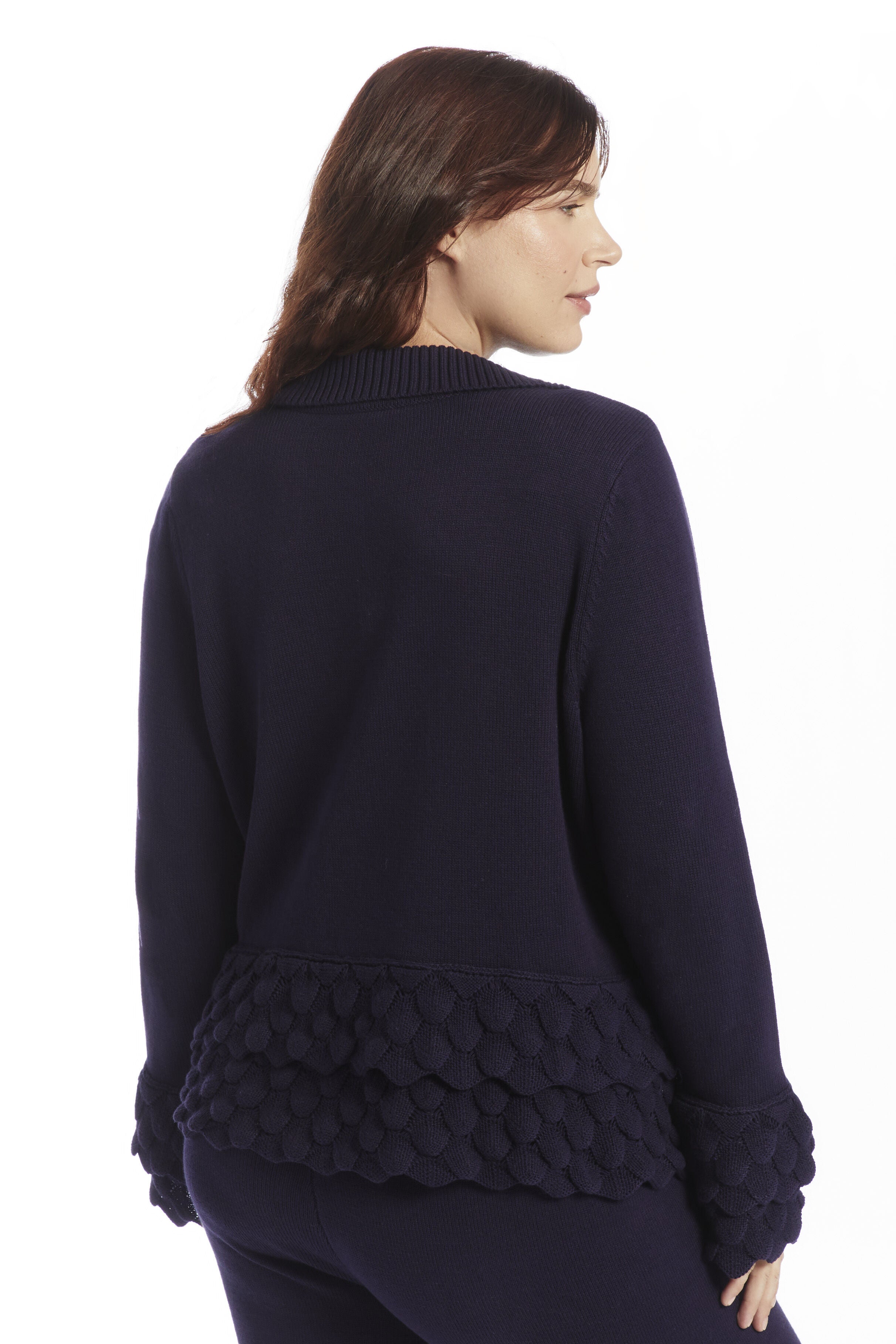 Ruffled Peplum Cardigan Sweater, INKLING, alternate image number 2