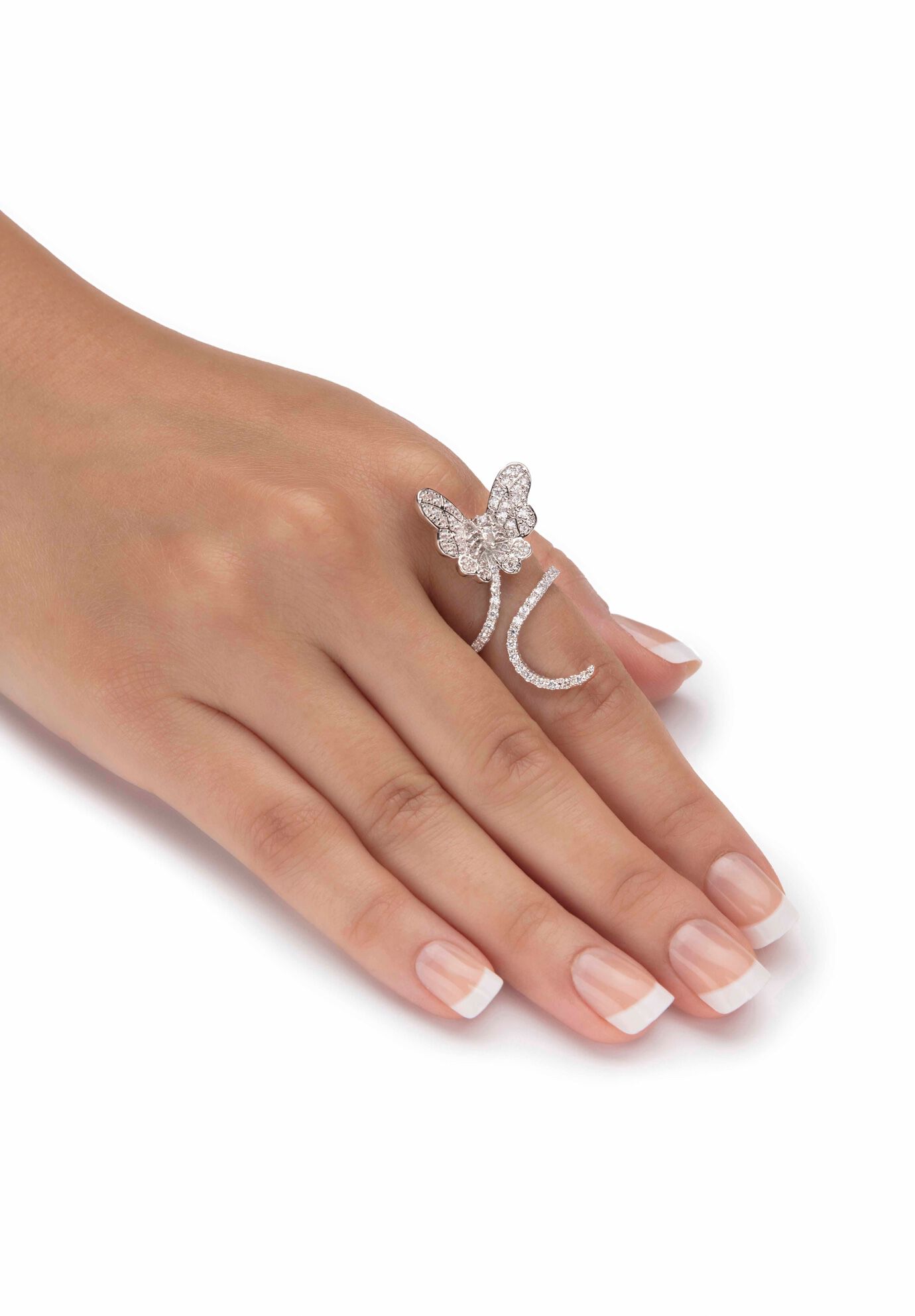 Platinum-Plated Cubic Zirconia Butterfly Ring, , alternate image number 2