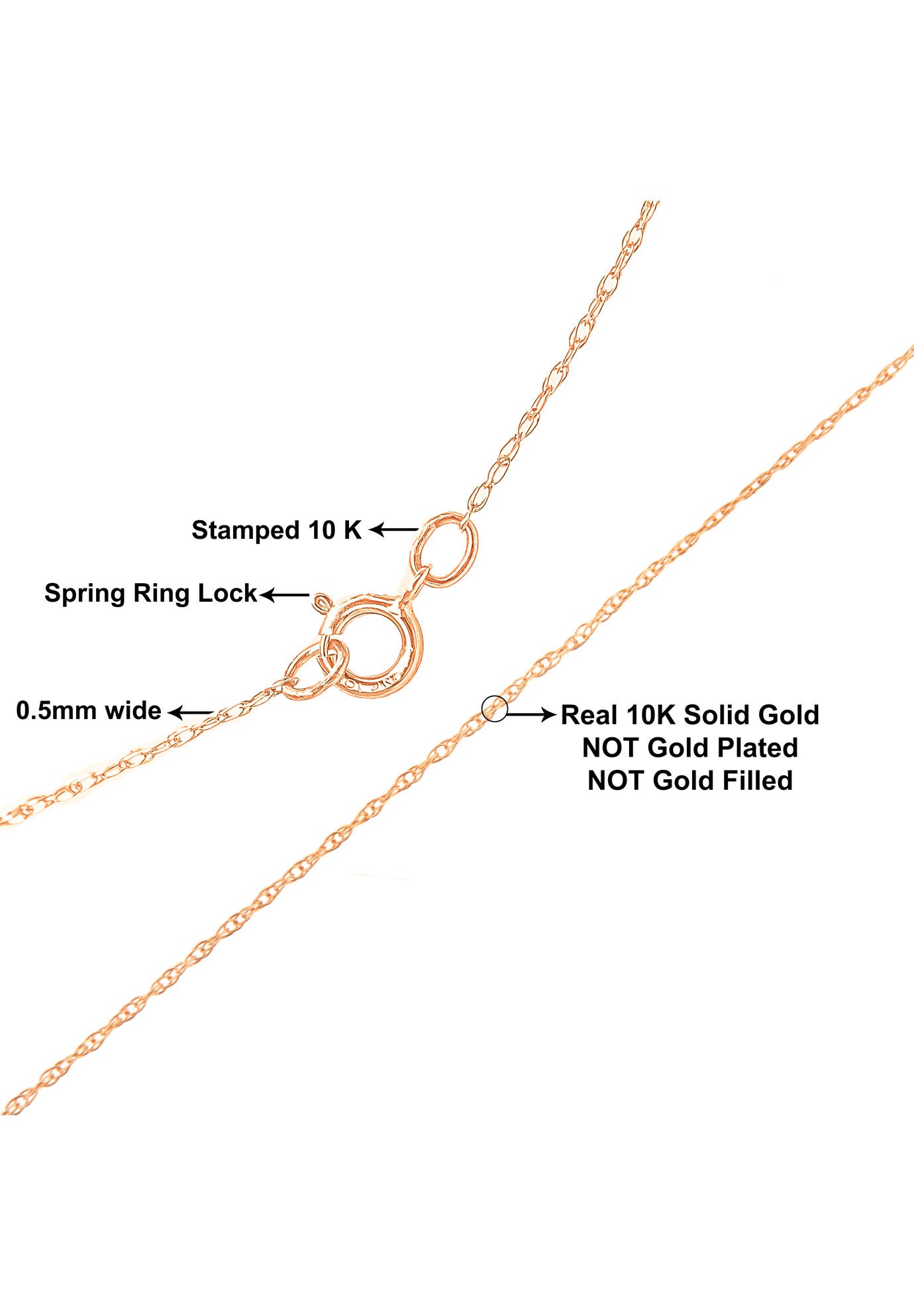 Solid Rose Gold Rope Chain Necklace Unisex Chain 20 inches, , on-hover image number 1