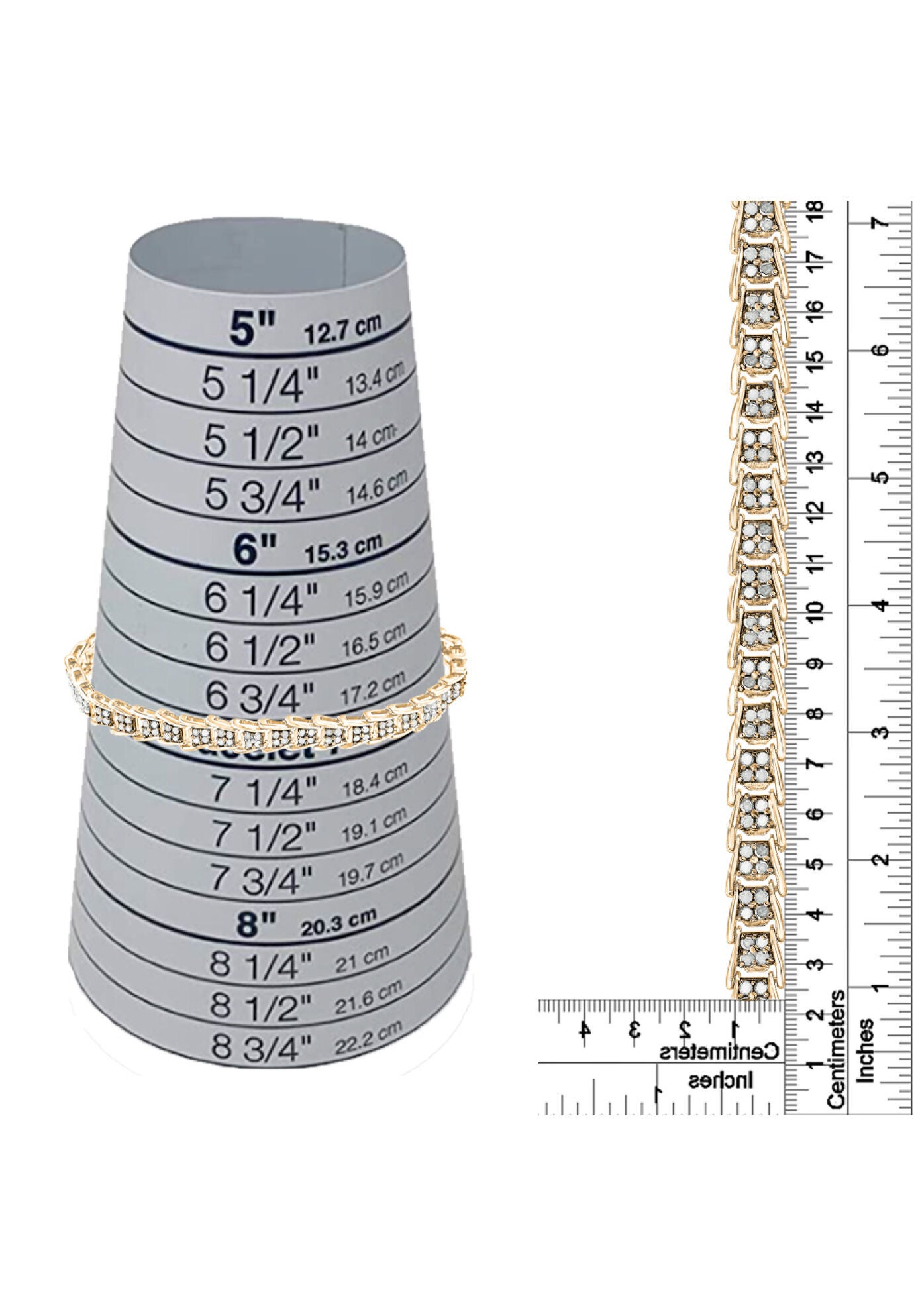 Yellow Gold Over Sterling Silver Diamond Chevron Link Tennis Bracelet, , alternate image number 5