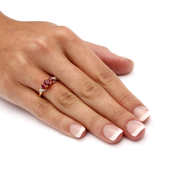 1 TCW Oval-Cut Ruby and Diamond Accent Three Stone Ring in 10k Gold, WHITE, alternate image number null