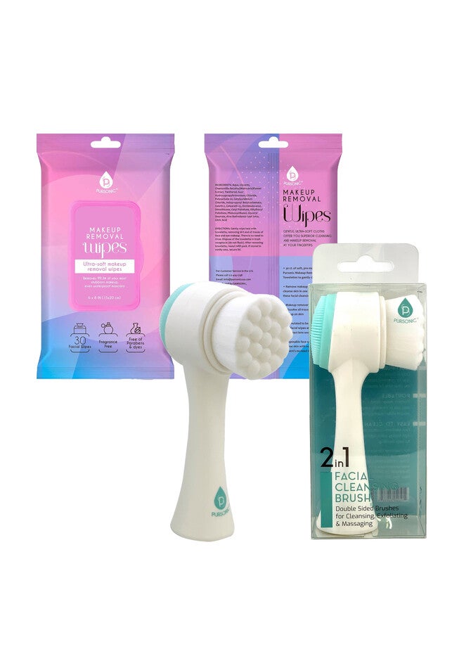Radiant Beauty Bundle: Dual Sided Facial Cleansing Brush & Makeup Removal Wipes (12 Packs of 60=720 wipes), O, hi-res image number null