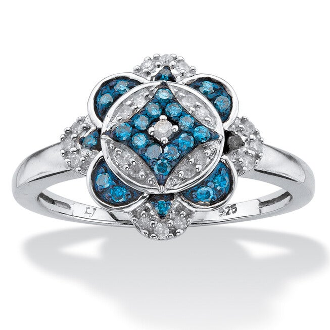 1/5 TCW Enhanced Blue and White Diamond Platinum-plated Silver Cocktail Ring, WHITE, hi-res image number null