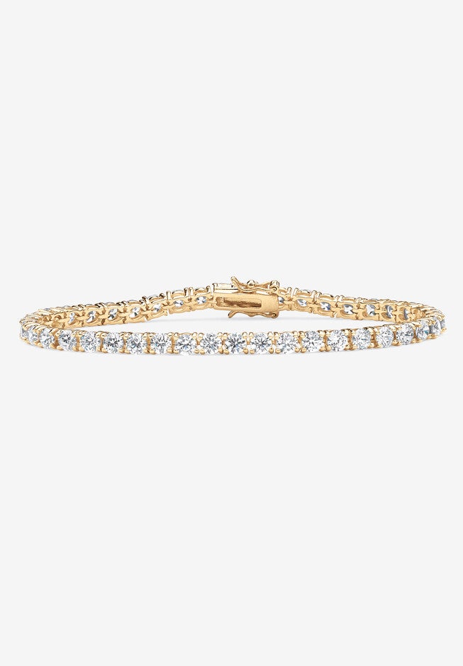 10.75 Tcw Round Cubic Zirconia Yellow Gold-Plated Tennis Bracelet 7.5 inches, WHITE, hi-res image number 0