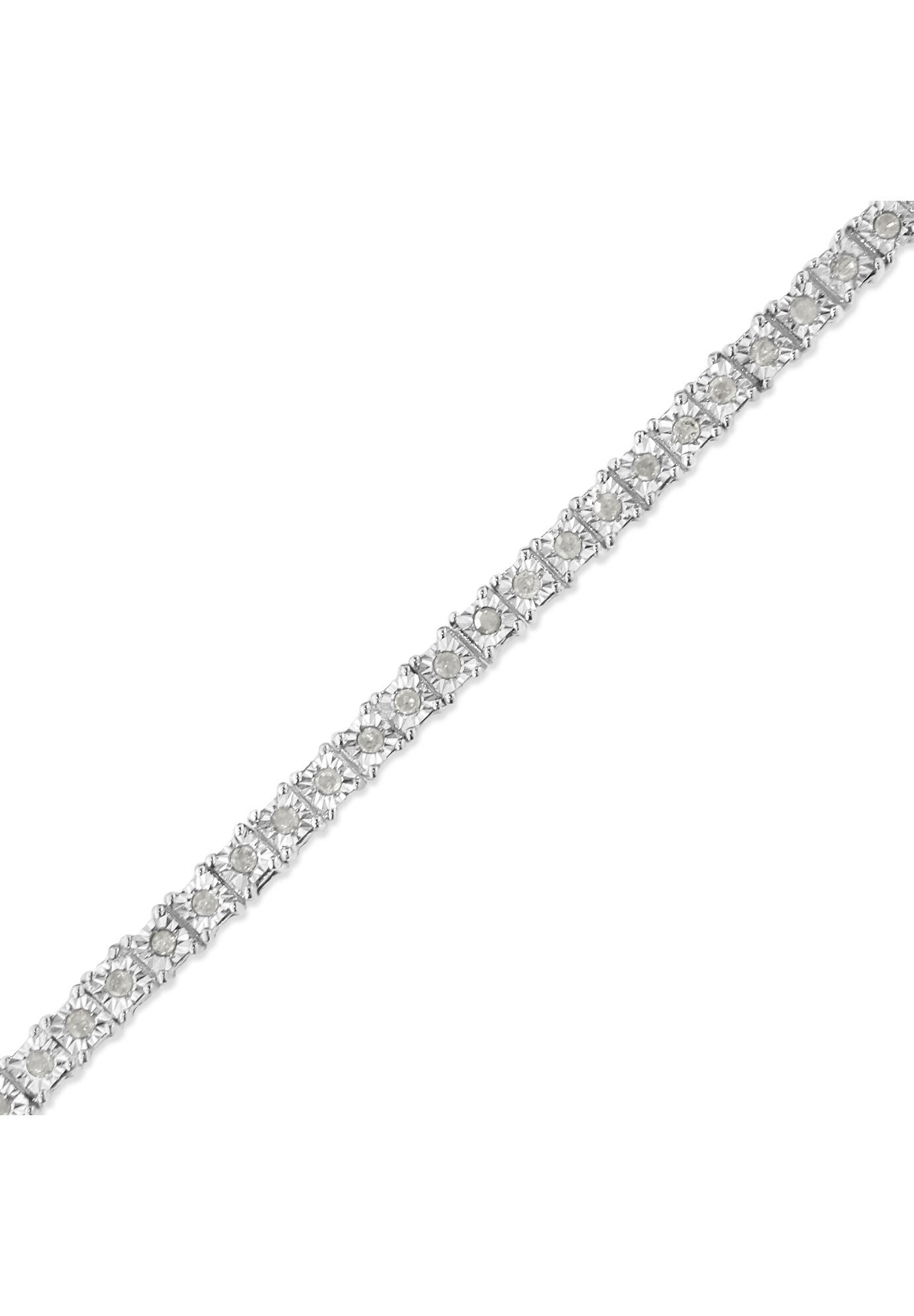 Sterling Silver Diamond Square Frame Miracleset Tennis Bracelet 8 inches, , alternate image number 2