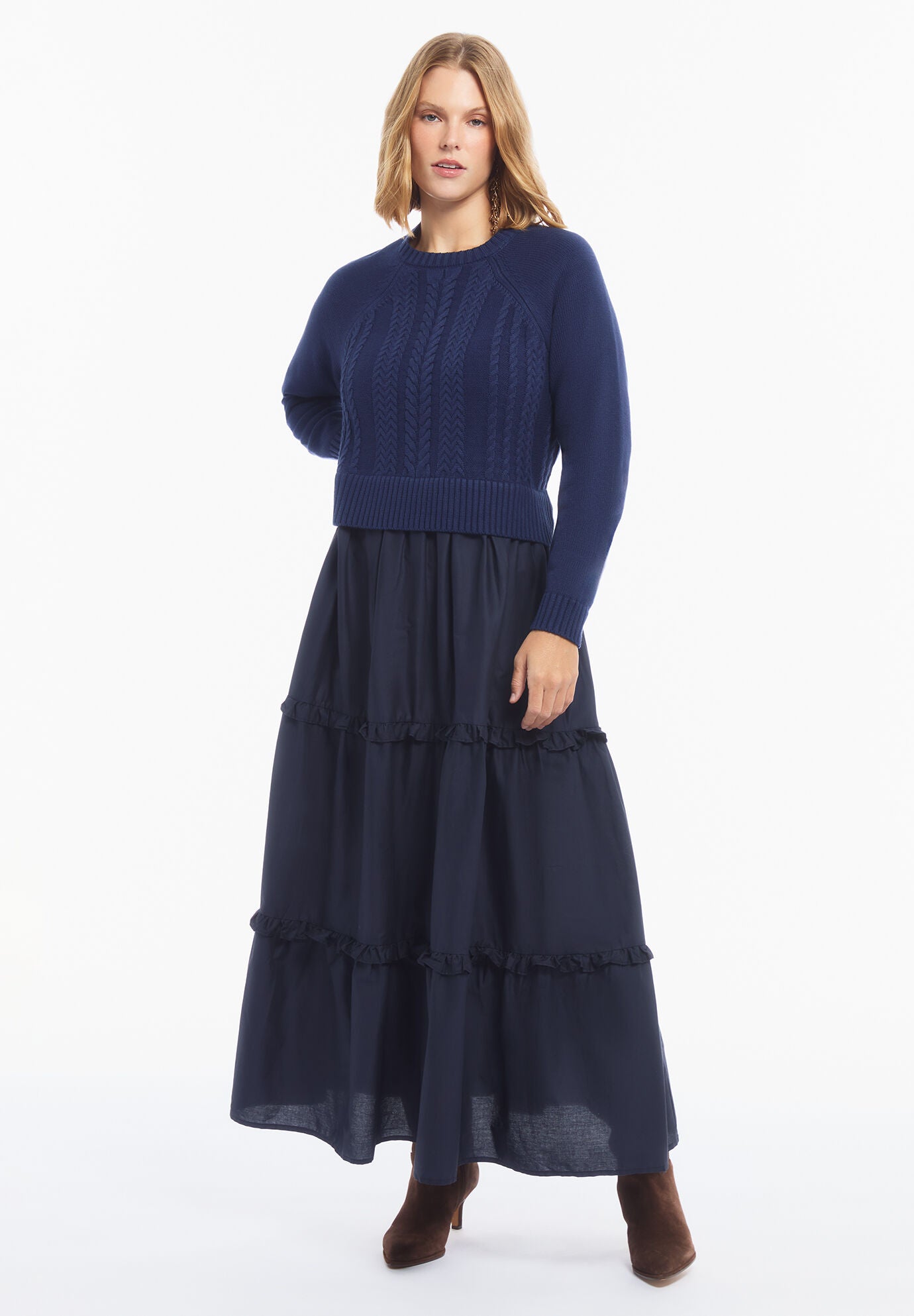 Tiered Mixed-Media Maxi Dress